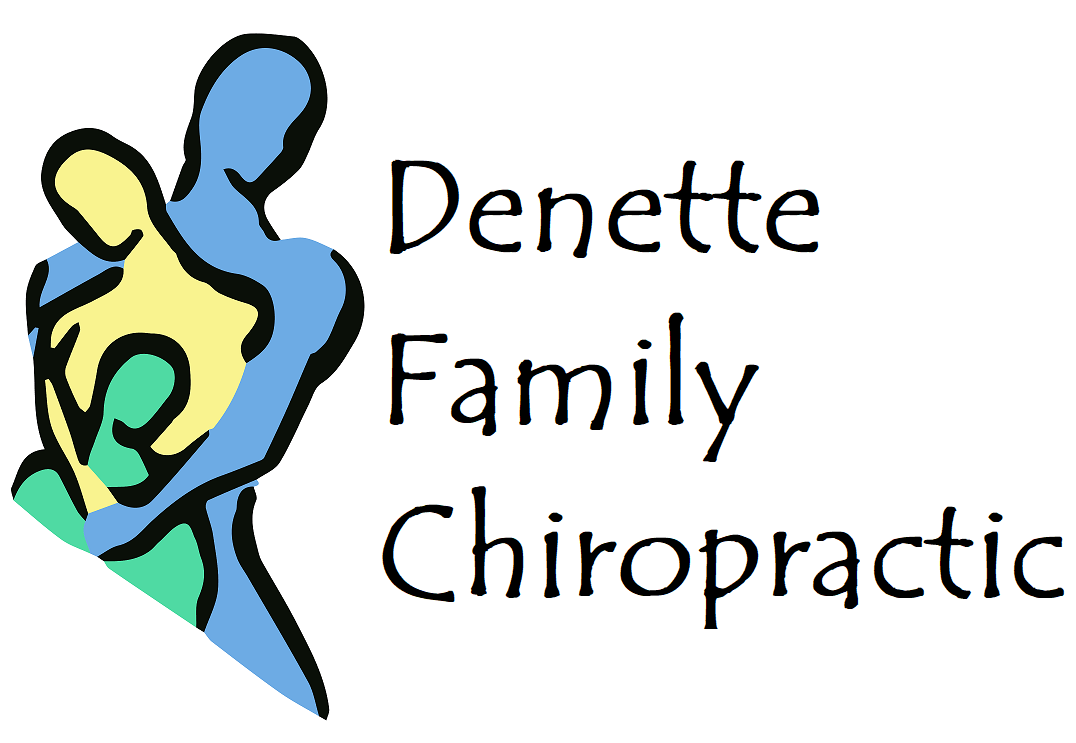 Family hugging with Denette Family Chiropractic text